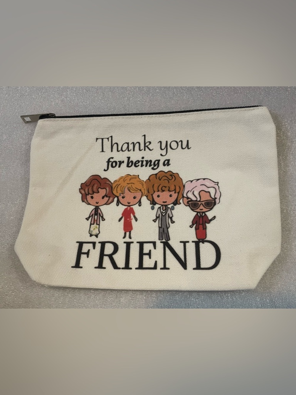 Cream Canvas Zip Cosmetic Pouch - Thank You Friend Graphic ⭐️2 for 13 ⭐️